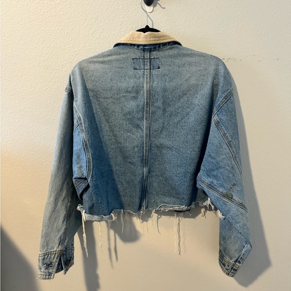 Vintage WilliWear Sport Denim Distressed Cropped Jacket with Corduroy Collar - Picture 9 of 12